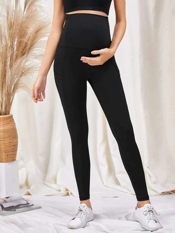 Maternity Leggings Over The Belly-Women High Waisted Pregancy Yoga Pants Workout Active with Pockets 3