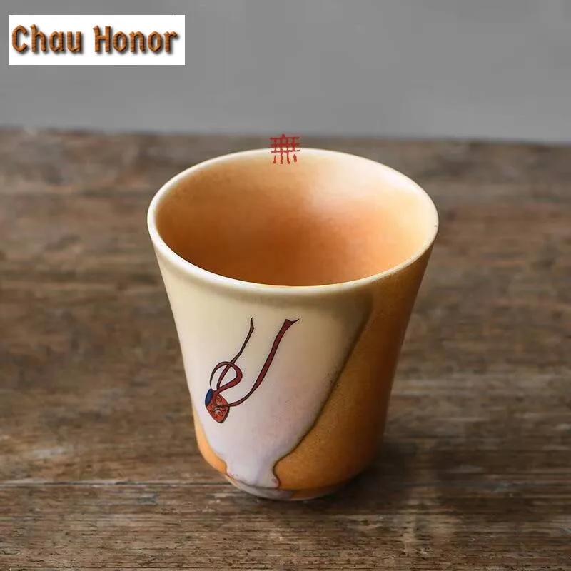120ml Antique Soda Galze Coarse Teacup Dunhuang Wall Painting Flying Drum Master Cup Creative Tea Pair Set of Cups Teaware Gift