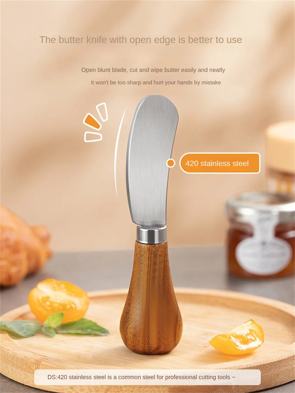 Description Picture 6 of itemWooden Handle Butter Cutter Knife Dessert Cheese Slicer Knives Toast Breakfast Utensil Jam Spreaders Cream Cutter Kitchen Tools