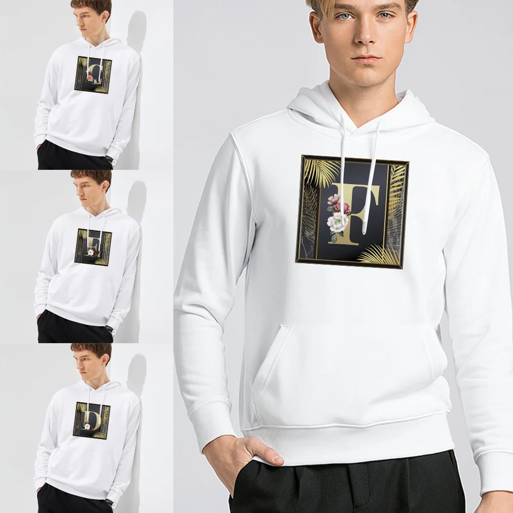 

New Fashion Trend Men's Hoodie Loose Pocket Sweatshirt White Golden Series Printed Pattern Casual Hip Hop Hoodie Sweatshirt