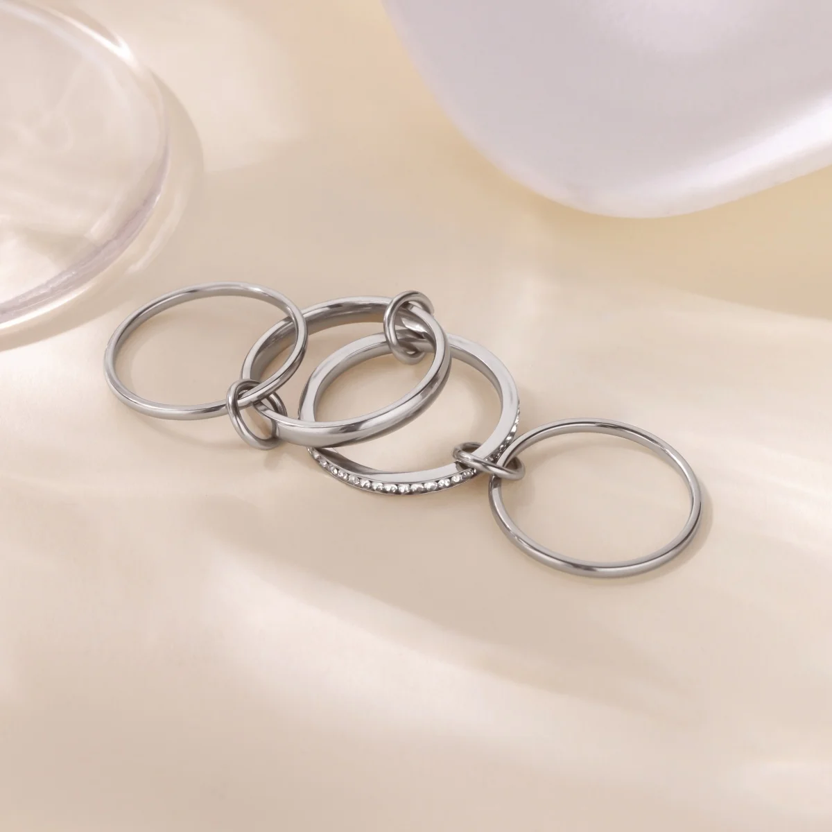 Four Layers Zircon Non Fixed Ring Waterproof Stainless Steel