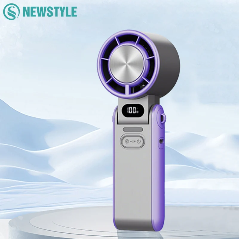 F53K Foldable Handheld Mini Air Cooling Fan 3600mAh Batteries 100 Gears Wind Adjustable Foldable Ice Cooling Fan with Lanyard