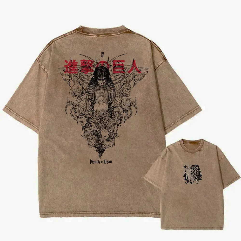【oan】Legend Raom Vintage Washing Short Sleeve T-Shirt Anime Attack On Titan T Shirts Oversized Vintage Washed