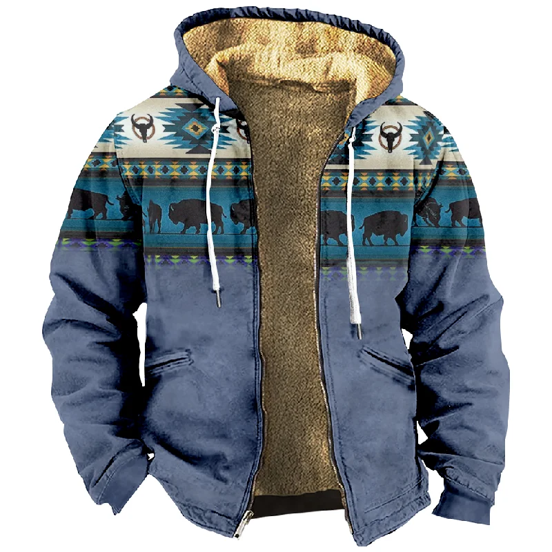 New Totem Italian Cotton Coat Hooded Sweater Casual Print Long Sleeve Zipper Sweater Thick Cotton Coat Autumn and Winter a27