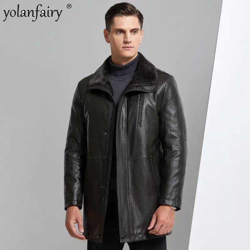 

2023 Winter Coat Leather Jacket Men Fur Coat High-quality Fur Jacket Male Midi Long Lambskin Fur Coat Ecological Leather Clothes