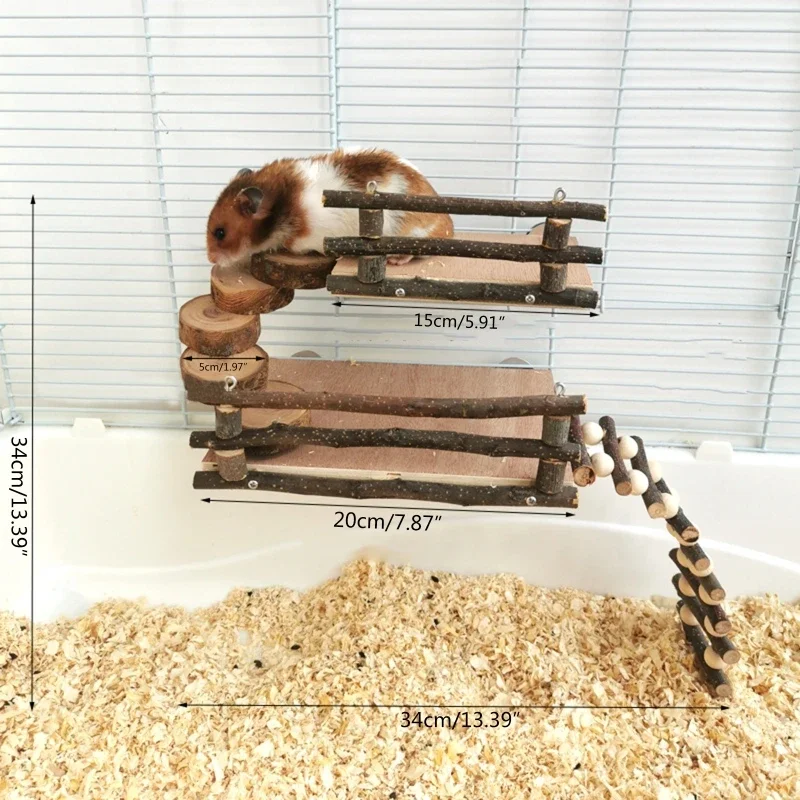 Hamster Activity Platform with Wooden Ladder Stairs Chew Toy Natural Hideout for Rat Gerbil Small Animal Pet Toy 4