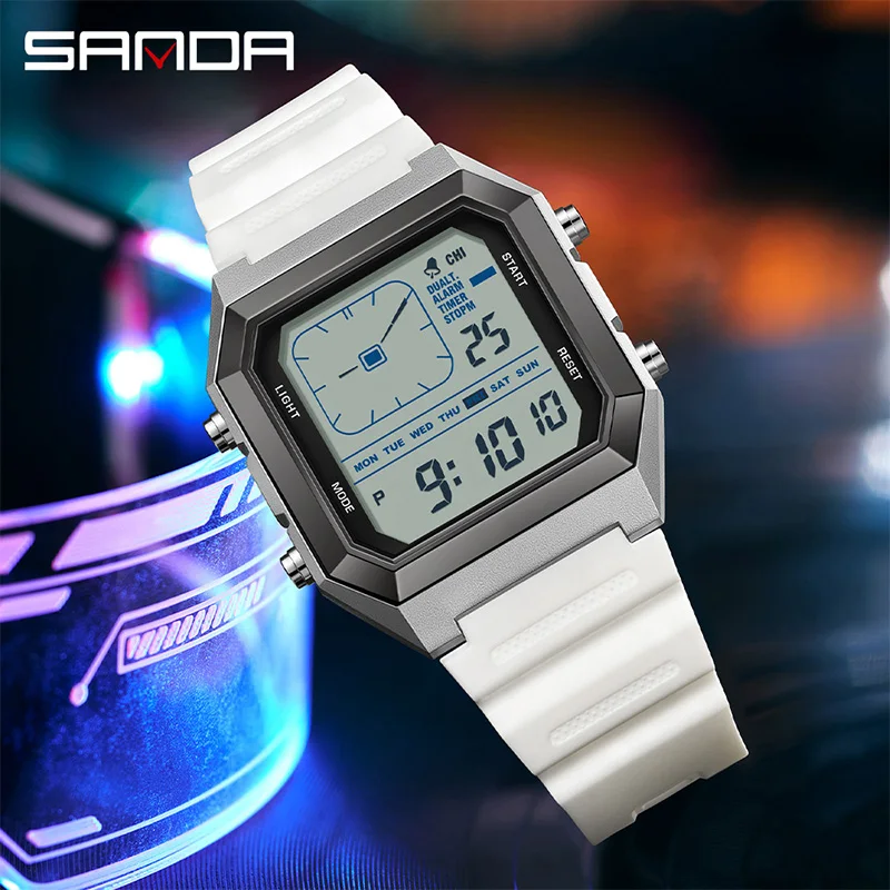 SANDA 6307 Waterproof Square Analog-Digital Watch with Night Light and Countdown Timer