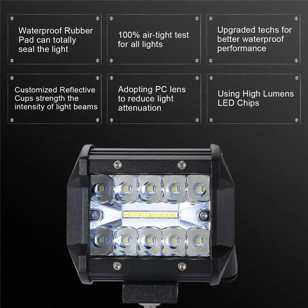 120W 2Pair 4''12V LED 빛 오프로드 투광 조명 스포트라이트 방수 IP67 작업 조명 안뜰 차고 자동차 헤드 라이트 램프 바 DJ