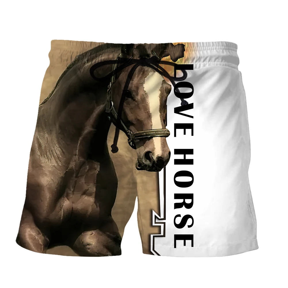 SONSPEE Summer Love Horse 3D Printed Beach Shorts Men Women Harajuku Animal Fitness Short Pants Elastic Waist Cool Shorts