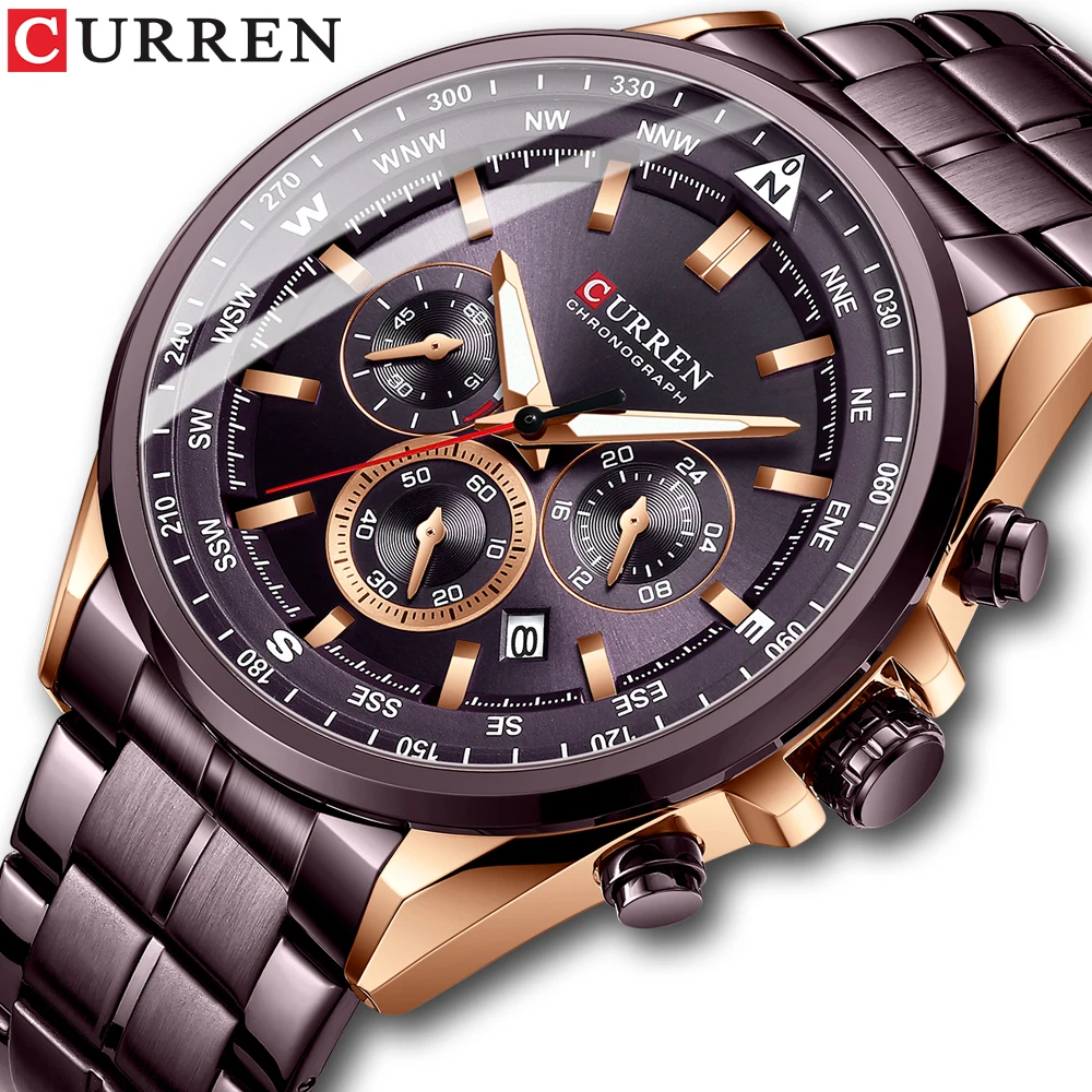 

CURREN Luxury Brand Watches for Men Casual Sporty Quartz Wristwatch with Stainless Steel Band Chronograph Clock Male Silver