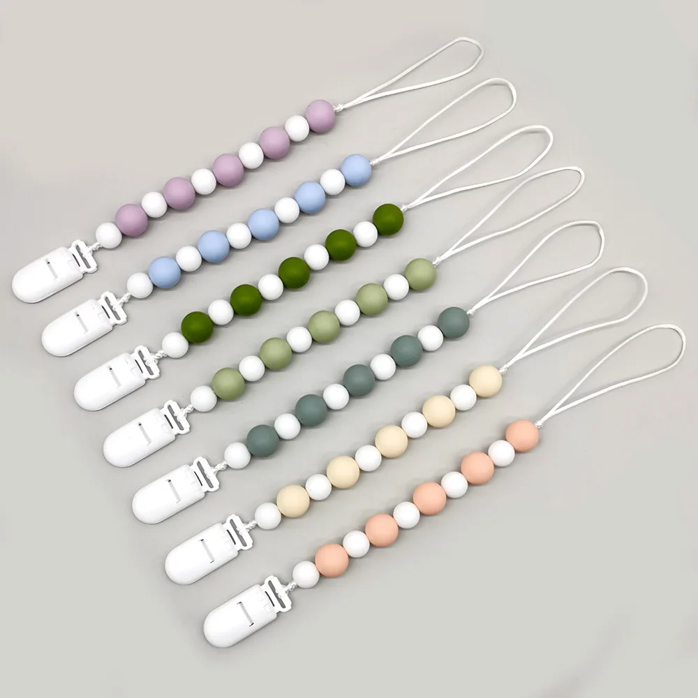 Baby Pacifier Clip Silicone Beads, Anti-Lost Pacifier Holder Strap, Safe Teething Toy Accessory for Infants, Fashionable Colors
