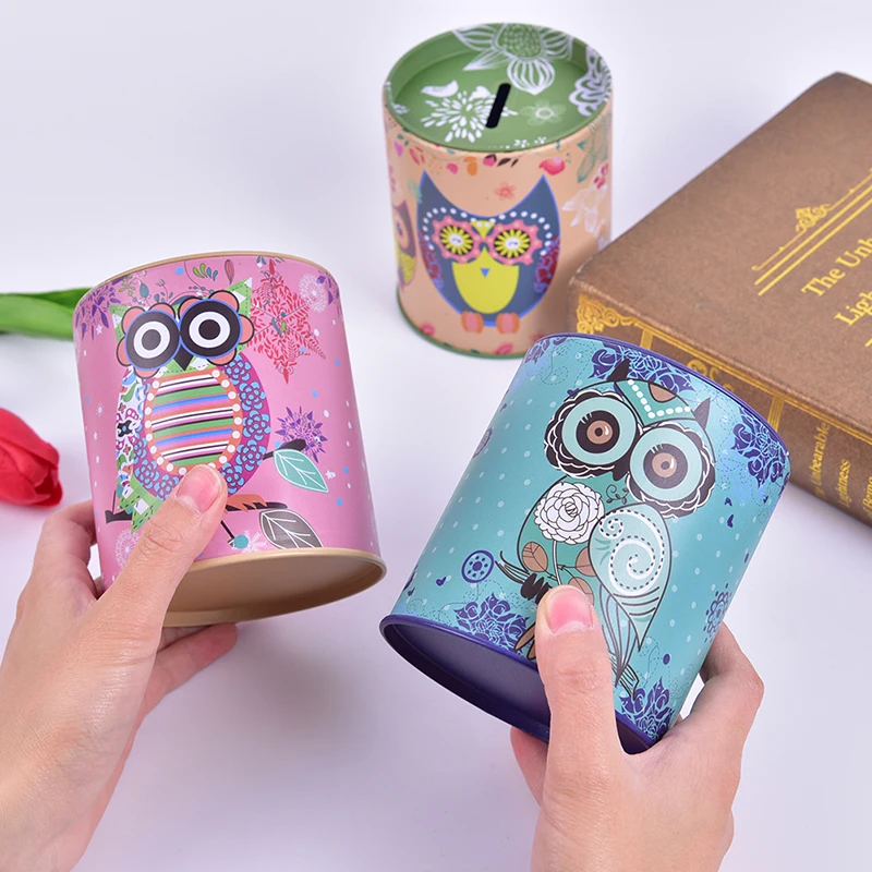 Vintage Owl Piggy Bank Tinplate Piggy Bank Children's Gifts Home Decoration Kid Gift Round Piggy Bank Money Box kawaii 3