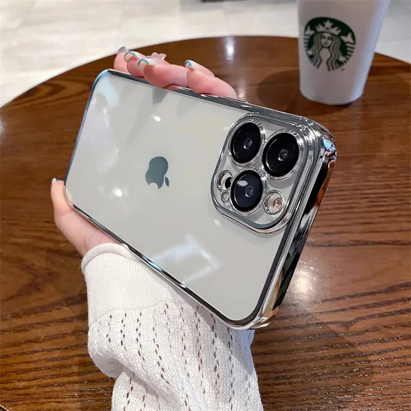 thumbnail image 1 of Luxury New High Quality Plating Clear Case For IPhone 15 14 11 12 13 14 Pro Max 14 15 Plus Phone Cases Shockproof TPU Back Cover, 1 of 5
