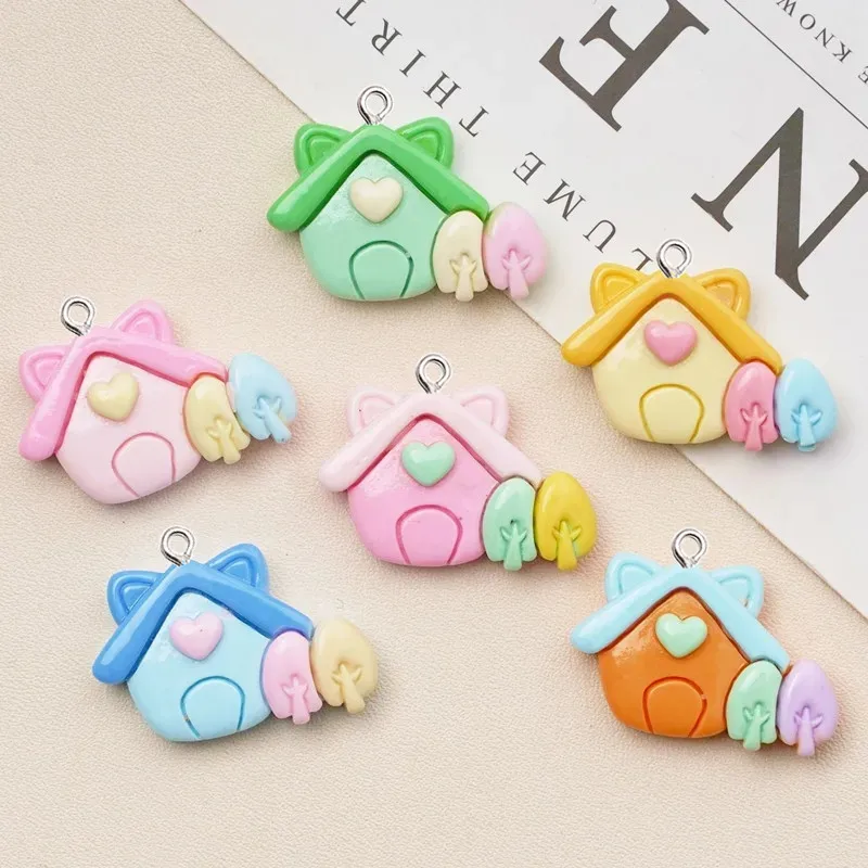 

10Pcs Cartoon Colour House Resin Pendant DIY Female Earrings Necklace Pendants Bracelet Keychain Decoration Flat Back Resin