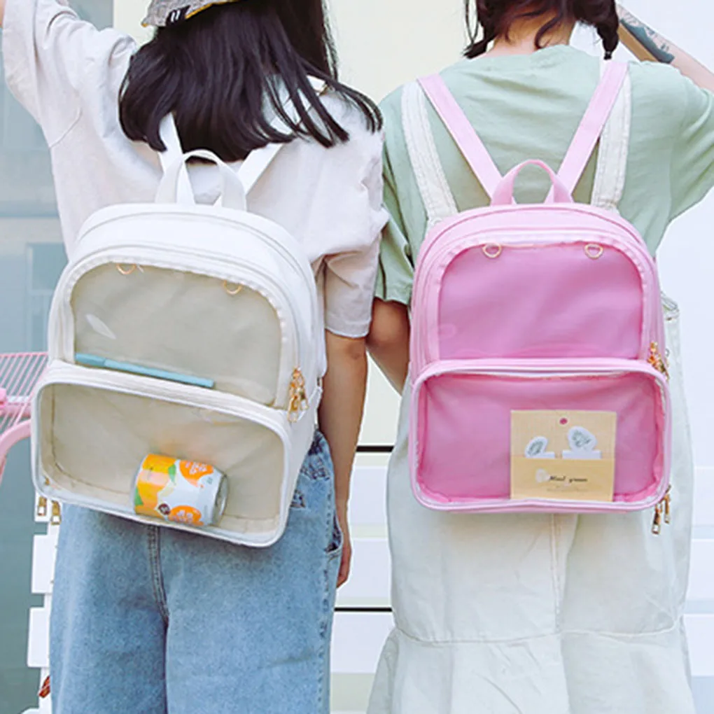 Women  Transparent Backpack Shoulder Bag Women Jelly Color Style PU Change Purse Schoolbag Teenage Girls for School Backpack