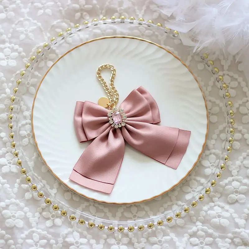 Japanese Style Lolita Pearl Gem Rhinestone Bow Bag Charms Handmade Dream Y2K Bag Hanging Chain Pendant Fairy Pendant Keychain