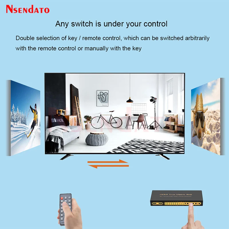 UHD 4K*2K HDMI True Matrix 6x2 4k HDMI Switch Splitter Box Support W/IR ARC SPDIF 3.5mm 3D HDTV 6 In 2 Out HDMI Audio Extractor