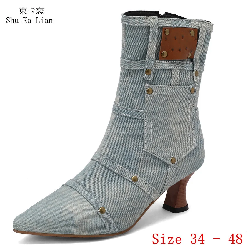 

Spring Autumn High Heels Women Ankle Boots Woman Short Boots High Heel Shoes Plus Size 34 - 48