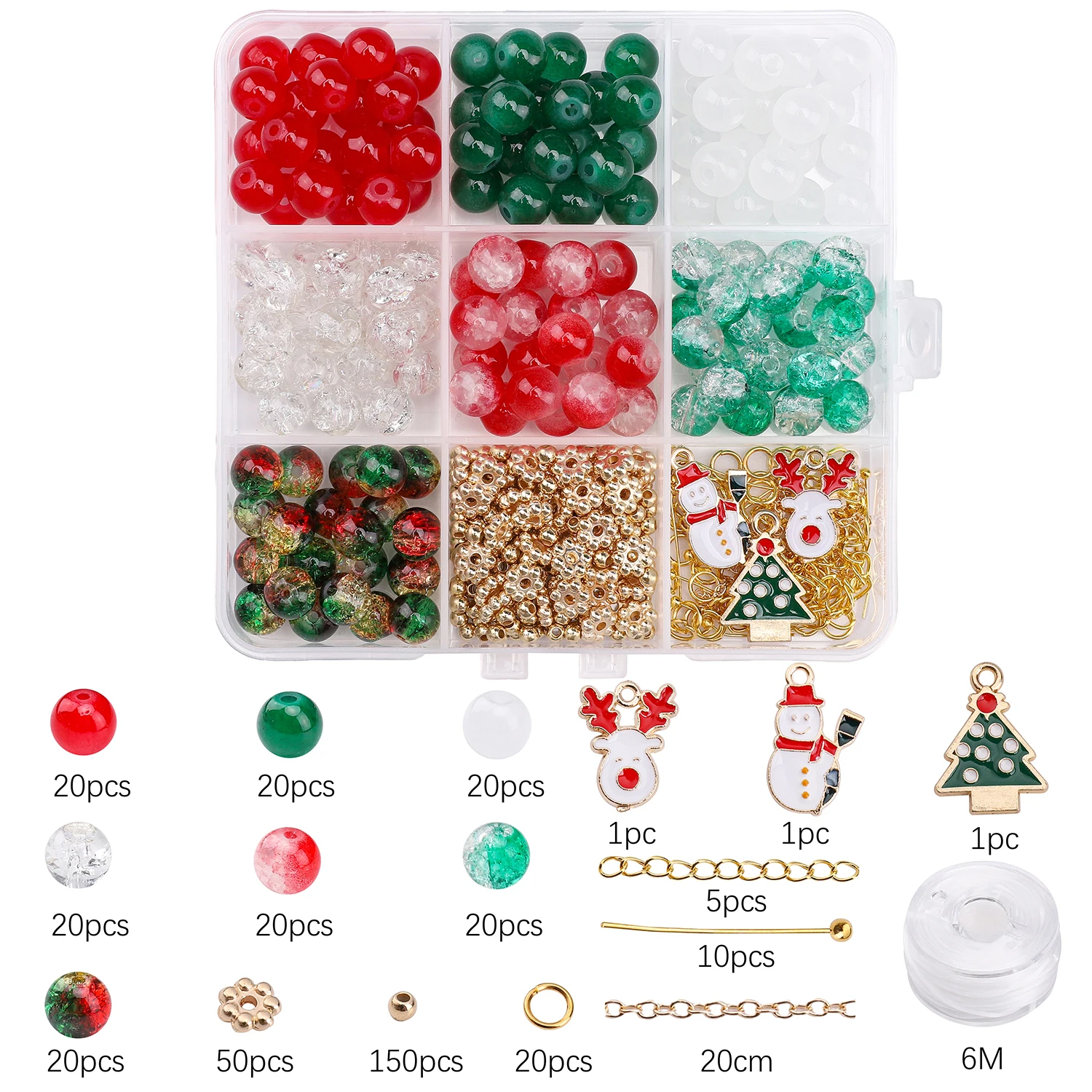 380 Teile/schachtel 8mm Weihnachten Farbverlauf Eis Riss Glas Perlen Rot Grün Gradienten Riss Perlen Schmuck Machen DIY Mode halskette – Detail 8