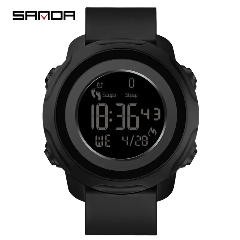 SANDA 6121 LED Countdown Digital Mens Wristwatches Sports Pedometer Calories Waterproof Watch for Men Military Reloj Hombre
