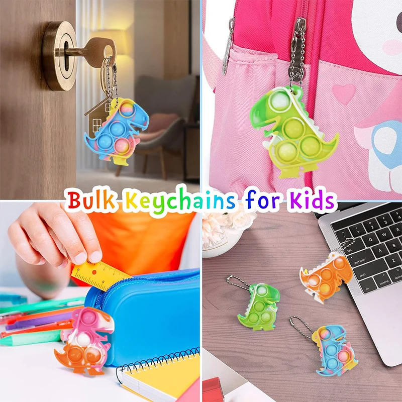 10/20pcs Mini Dinosaur Pop Keychain Sensory Fidget Toys Kids Dinosaur Party Favors Birthday Gift Goodie Bag Pinata Fillers Prize