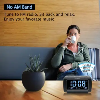 Digital Alarm Clock with FM Radio, USB Charging, Dimmer Display, Sleep Timer, Temperature and Battery Backup for Bedroom 3