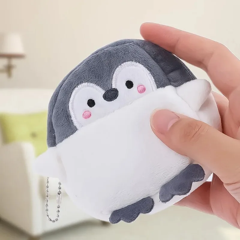 

Cute Penguin Purse Women Men Gray Cartoon Plush Animal Key Case Exquisite Mini Headphone Lipstick Storage Bag Fashion Daily Gift