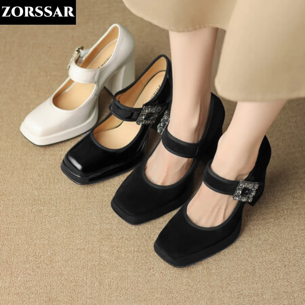 

Heeled Shoes for Women 2024 New Solid Color Pumps Women's Lolita Mary Janes Shoes Buckle Shoes Female Round Toe Pumps Zapatillas