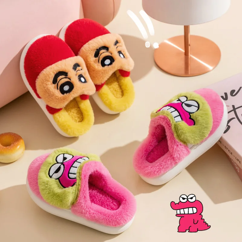 Crayon Shin-chan Plush Slippers Cartoon Women Cute Creative Winter Warm Kawaii Thickened Home Soft Sole Outdoor Slippers Gift