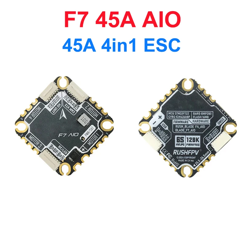 

RUSHFPV BLADE-F7 45A AIO F722 Контроллер полета blheli _ 32 45A 4 в 1 ESC3-6S LiPo для FPV дрона квадрокоптера
