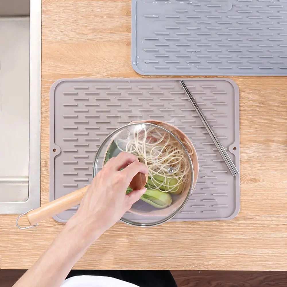 Faucet Mat Kitchen Faucet Splash Pad Grey Silicone Drying Mat Kitchen Counter Placemat Non-Slip Heat Resistant Sink Pad Thickness Rectangle Dish Drying Mat Bowl