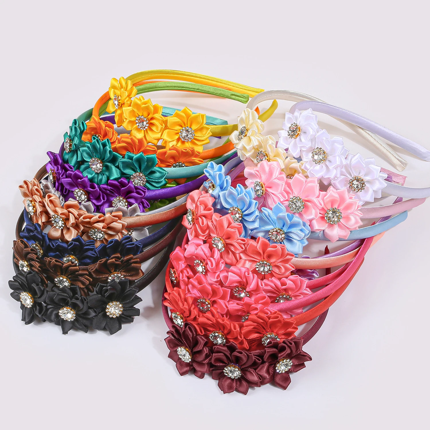 1 قطعة الفتيات كريستال زهرة Headbands للفتيات البلاستيك الساتان العصابات الشعر الأزهار عقال الأطفال الفتيات اكسسوارات الشعر الطرف