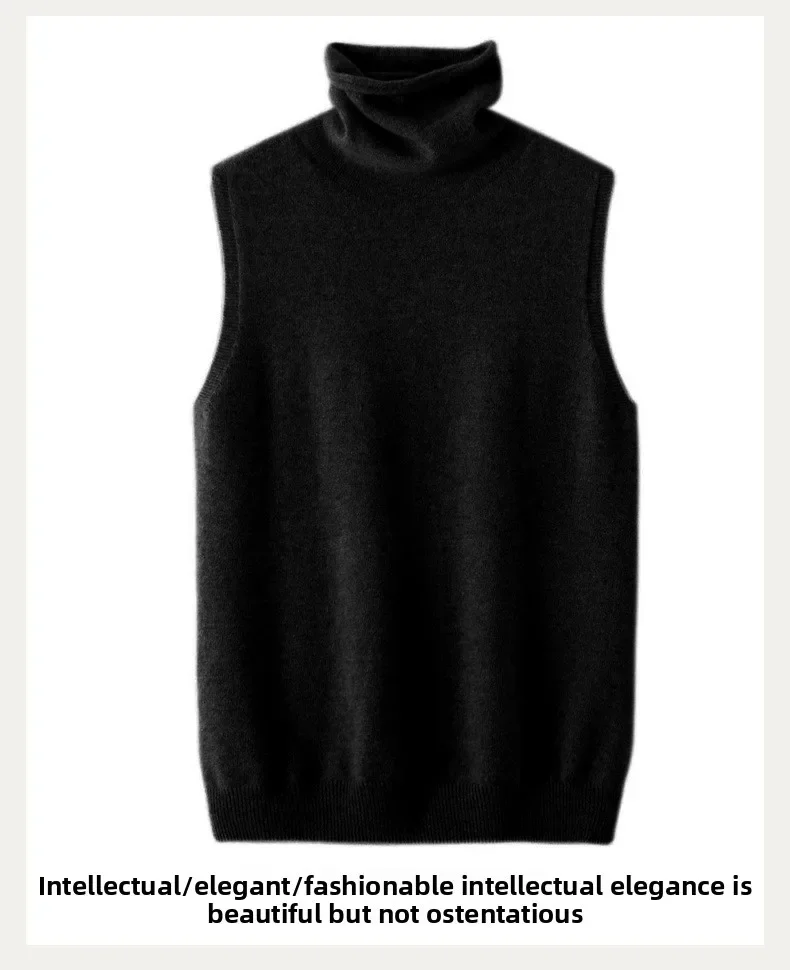 Women 100% Merino Wool Sleeveless Pullovers Turtleneck Sweater Waistcoat Wool Knitwear Spring Autumn Winter Fashion Vest Tops