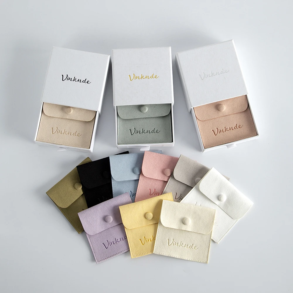 9x9x1.7cm White Drawer Jewelry Box Inside With 8x8cm Microfiber Button Gift Bag Can Personalized Logo for Wedding Christmas Set