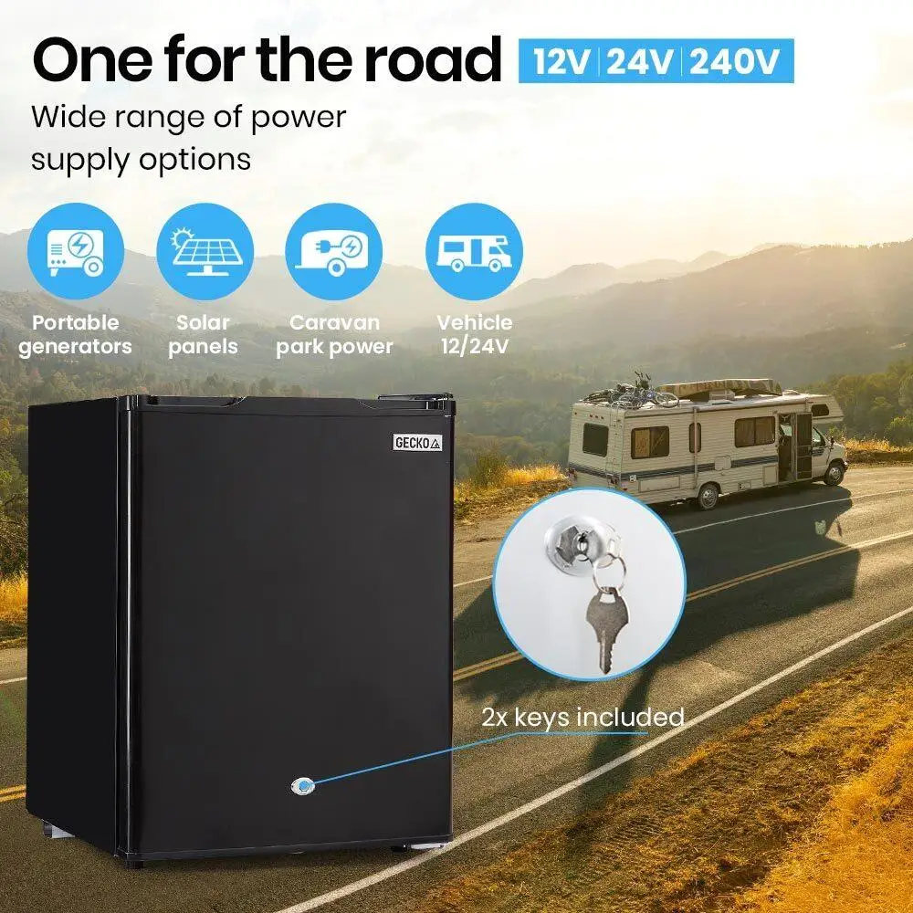 Portable GECKO 70L 12V/24V/240V Camping Fridge Freezer fridgeforwards black