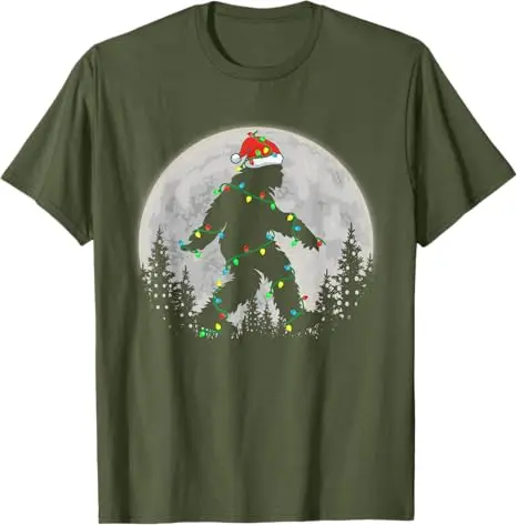 Bigfoot Santa Weihnachtsbaum Lichter Lustiges Weihnachts-Sasquatch-T-Shirt Geschenke Herrenmode Familienpyjamas Grafik-Outfit Spruch-T-Shirt – Detail 3