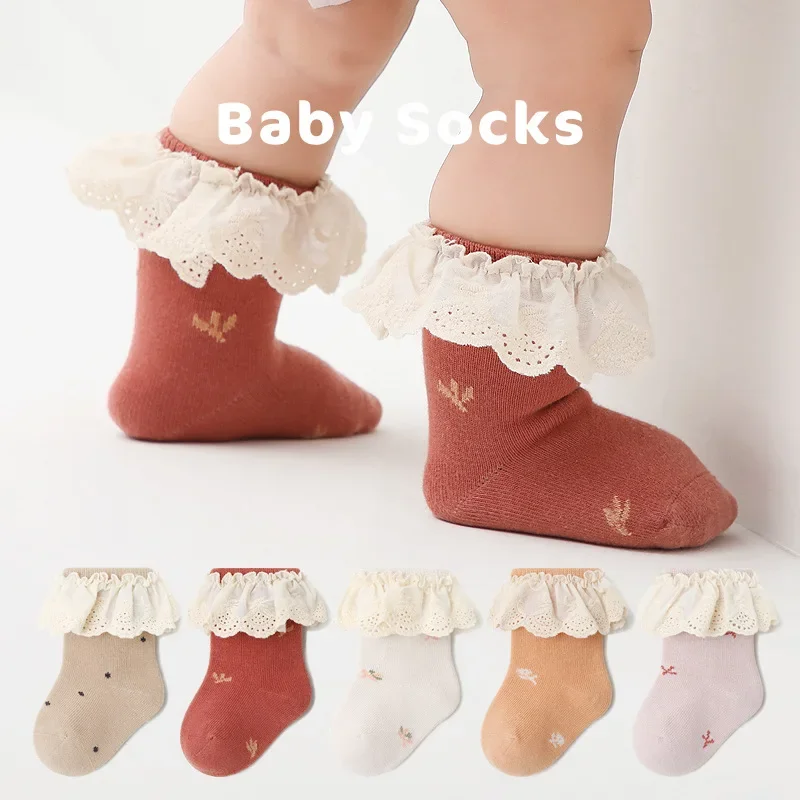 

Combed cotton pantyhose spring and summer new products for children's jacquard lace lace lace mid length socks for breathability