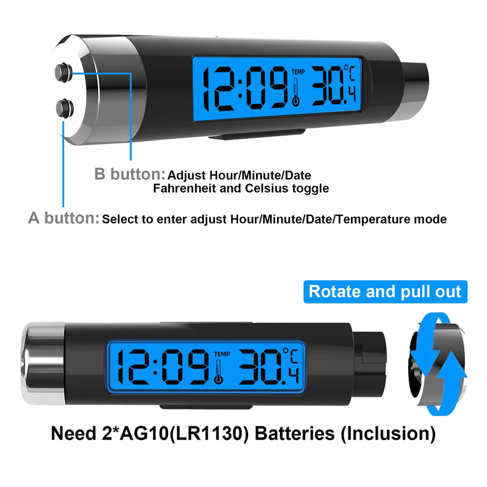 Car Digital LCD Clock Temperature Display