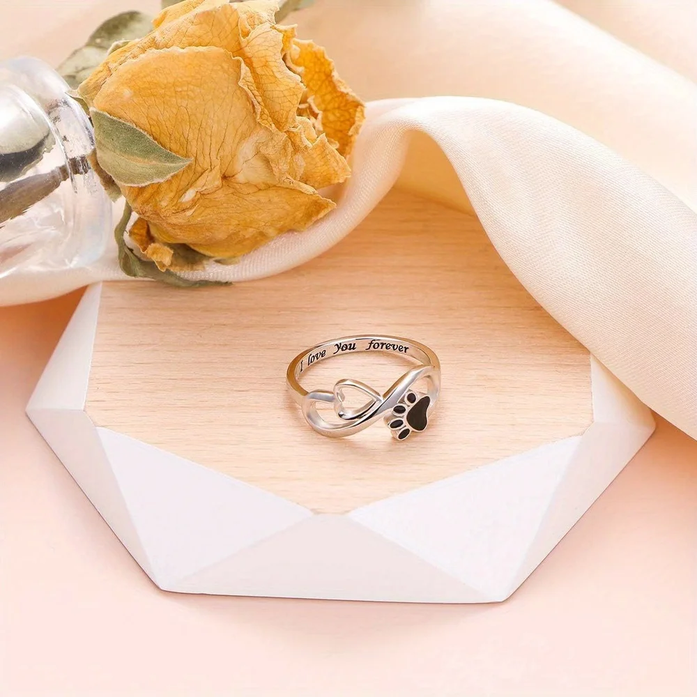 Dog Paw Print Ring Alloy Jewelry, Trendy Ring for Women Men, Birthday Gifts for Pet Lovers and Family Anniversary Party Gifts, finger rings