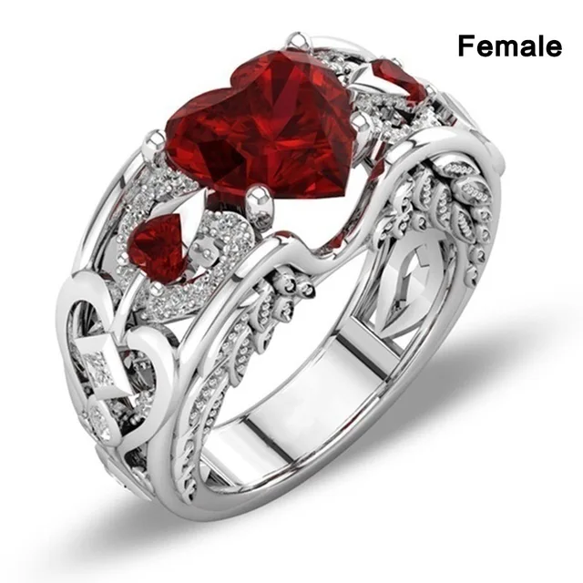 2022 European and American Popular Accessories New Heart-Shaped Ruby Female Ring Stainless Steel Men's Ring Couples Bracelet 3