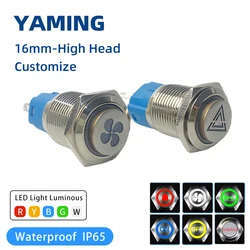 16mm High Head Metal Push Button Switch Fan/Triangle DIY Luminous Character Power Supply LED Light Fix Locking / Reset Momentary