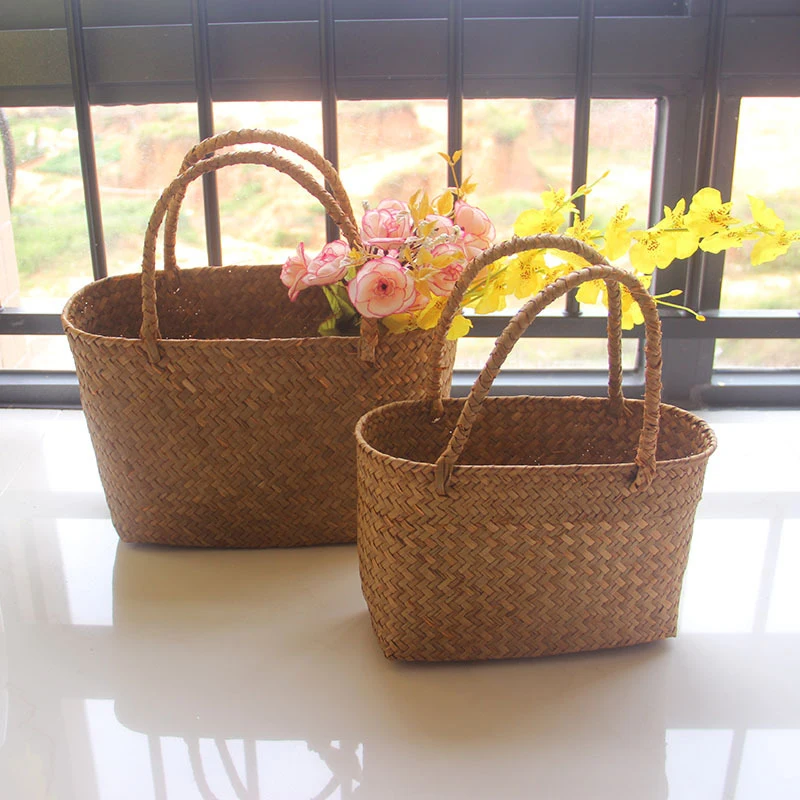 

Home Shopping Basket Hand Vegetable Basket Decorative Woven Basket Flower Arrangement Basket Imitating Rattan Picnic Bag