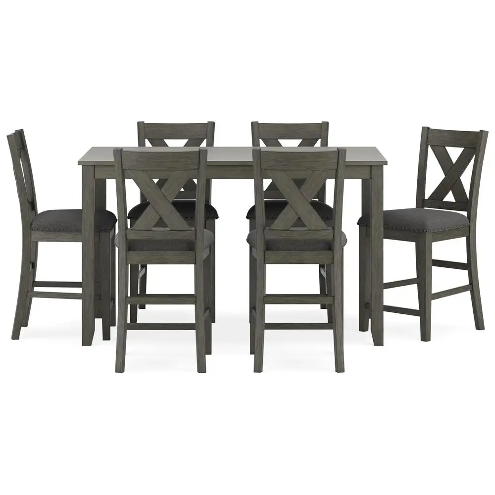7-Piece Gray Counter Height Dining Table Set with Upholstered Bar Stools Casual Flair 7-Piece Gray Counter Height Dining Table Set with Upholstered Bar Stools Casual Flair