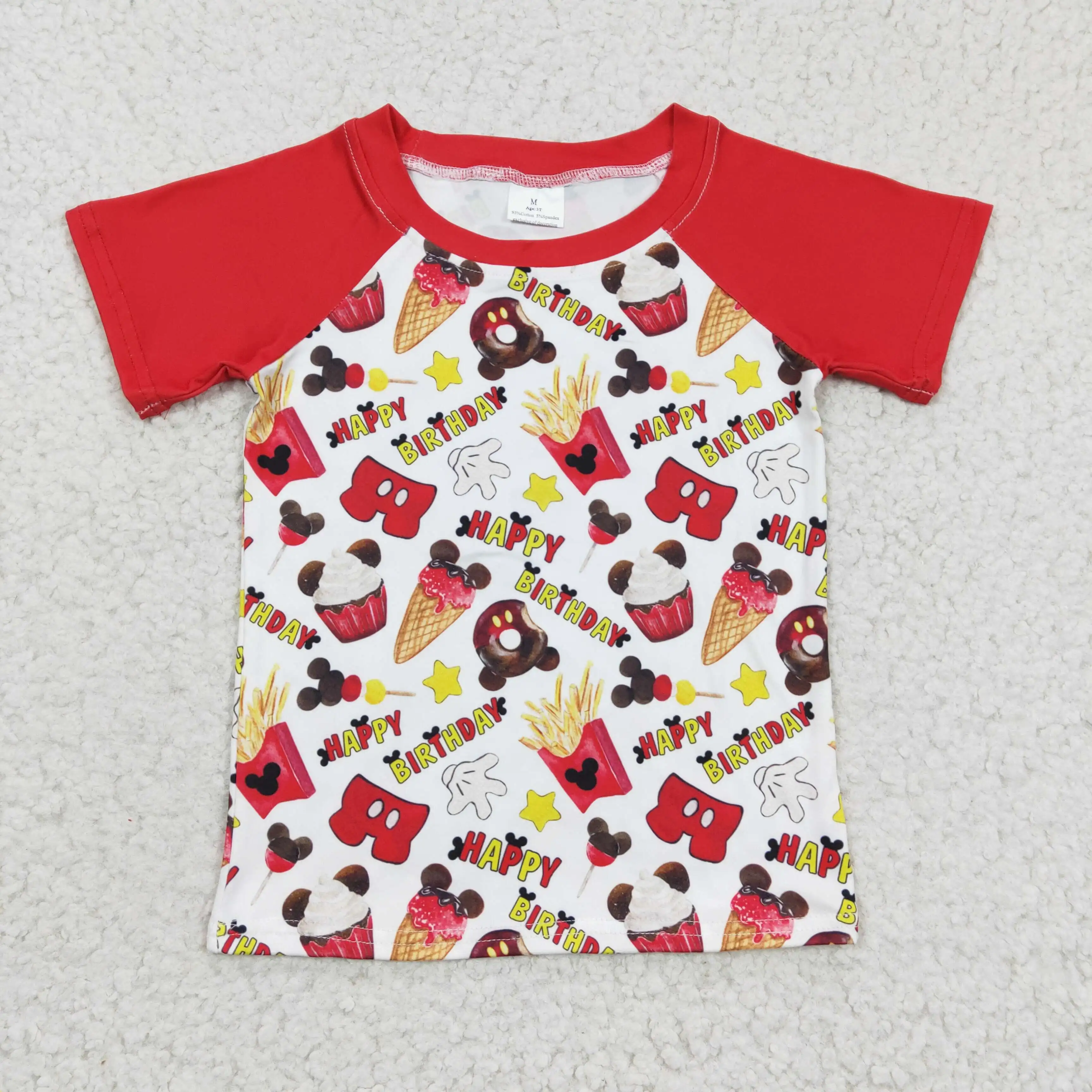 

2023 New Design OEM ODM NO MOQ Baby Red Summer Tops Children T Shirts Boys Happy Birthday Tees