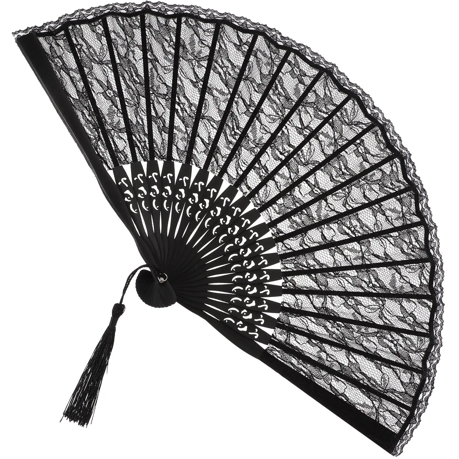 

Lady Lace Hand Fan Spanish Victorian Hand Fan Chinese Folding Fan Wedding Party Favor Fancy Dress decor Dance Photo prop (Black)