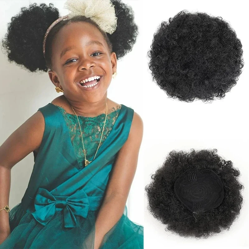 Afro Puff Drawstring Ponytail Extension for Black Women Short Human Hair Afro Puff Ponytail for Natural Hair Kinky Curly