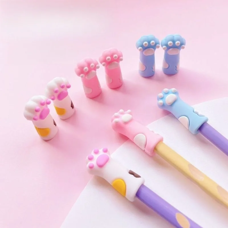 6개 귀여운 고양이 발 모양 뜨개질 바늘 스토퍼 실리콘 보호 캡 DIY 직조 도구 바느질 액세서리