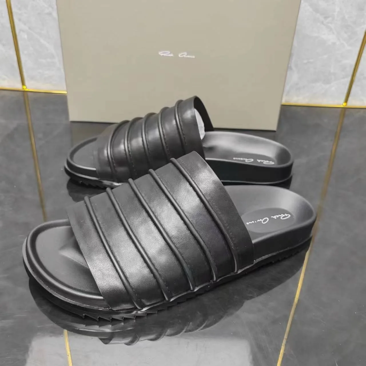 Rick shoes leather comfortable soft-soled indoor and outdoor slippers simple and high-end drag hand-customized. 3