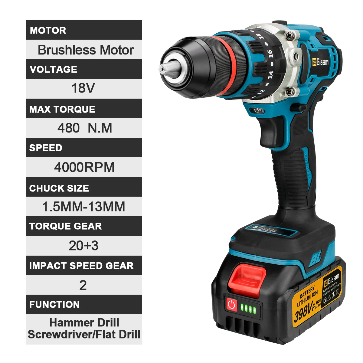 18V 13mm 480NM Brushless Electric Impact Drill Cordless Drill Electric Screwdriver DIY Driver Power Tools for Makita 18V Battery 5