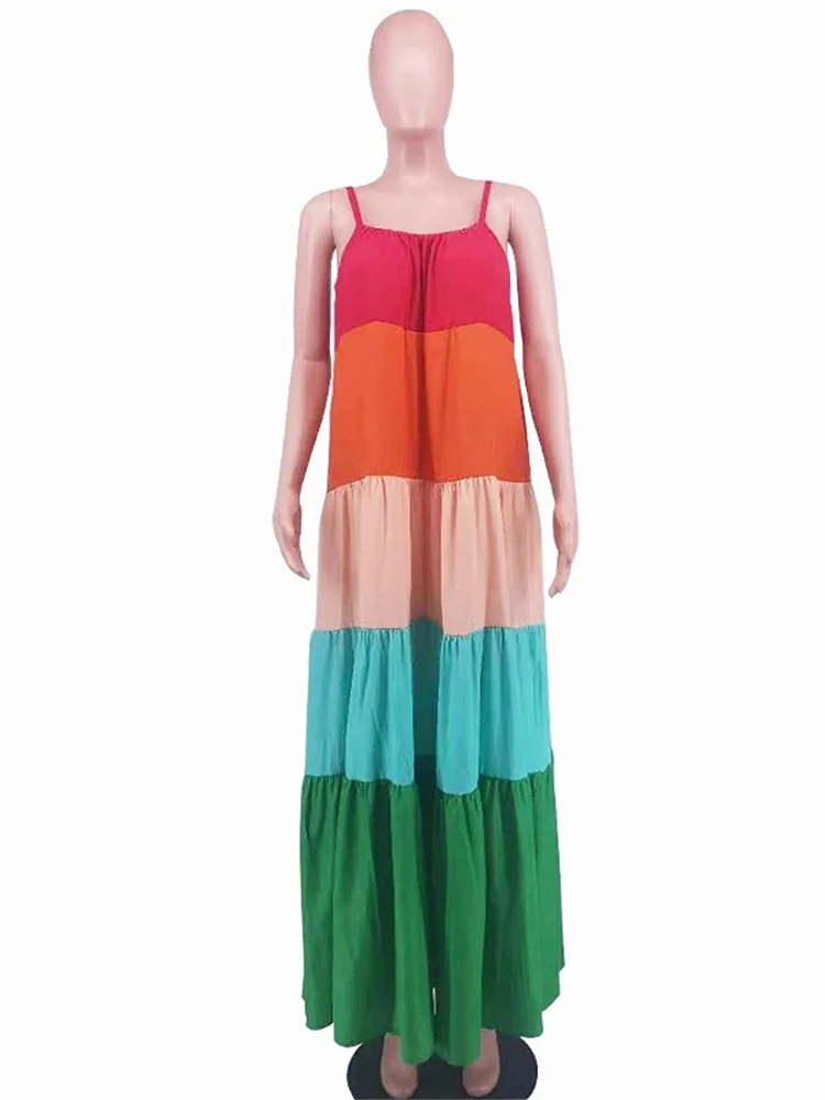 Wmstar Dresses for Women Elegant Patchwork Print Party Loose Slip Sleeve Maxi Dress Beach Summer Clothes Wholesale Dropshipping